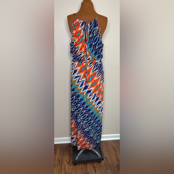 BISOU BISOU Long Maxi Sleeveless Halter Dress Multi Color Size 14 - Picture 5 of 9
